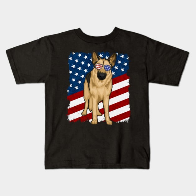 German Shepherd Dog American Flag Kids T-Shirt by RadStar